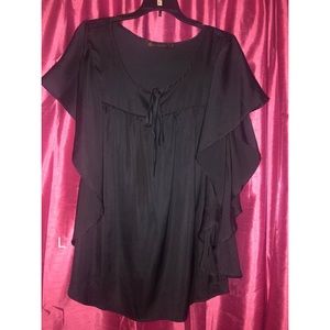 Navy blue silky top with ruffles